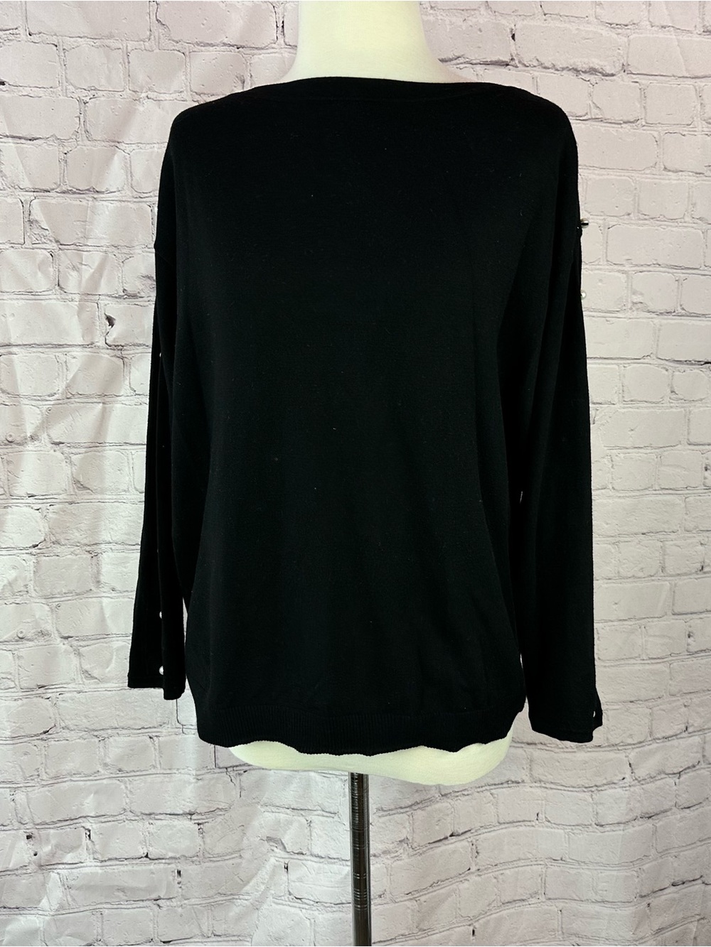 Talbots Black Sweater Pearl accent split Sleeves womens XL holiday glam feminine - Picture 3 of 7